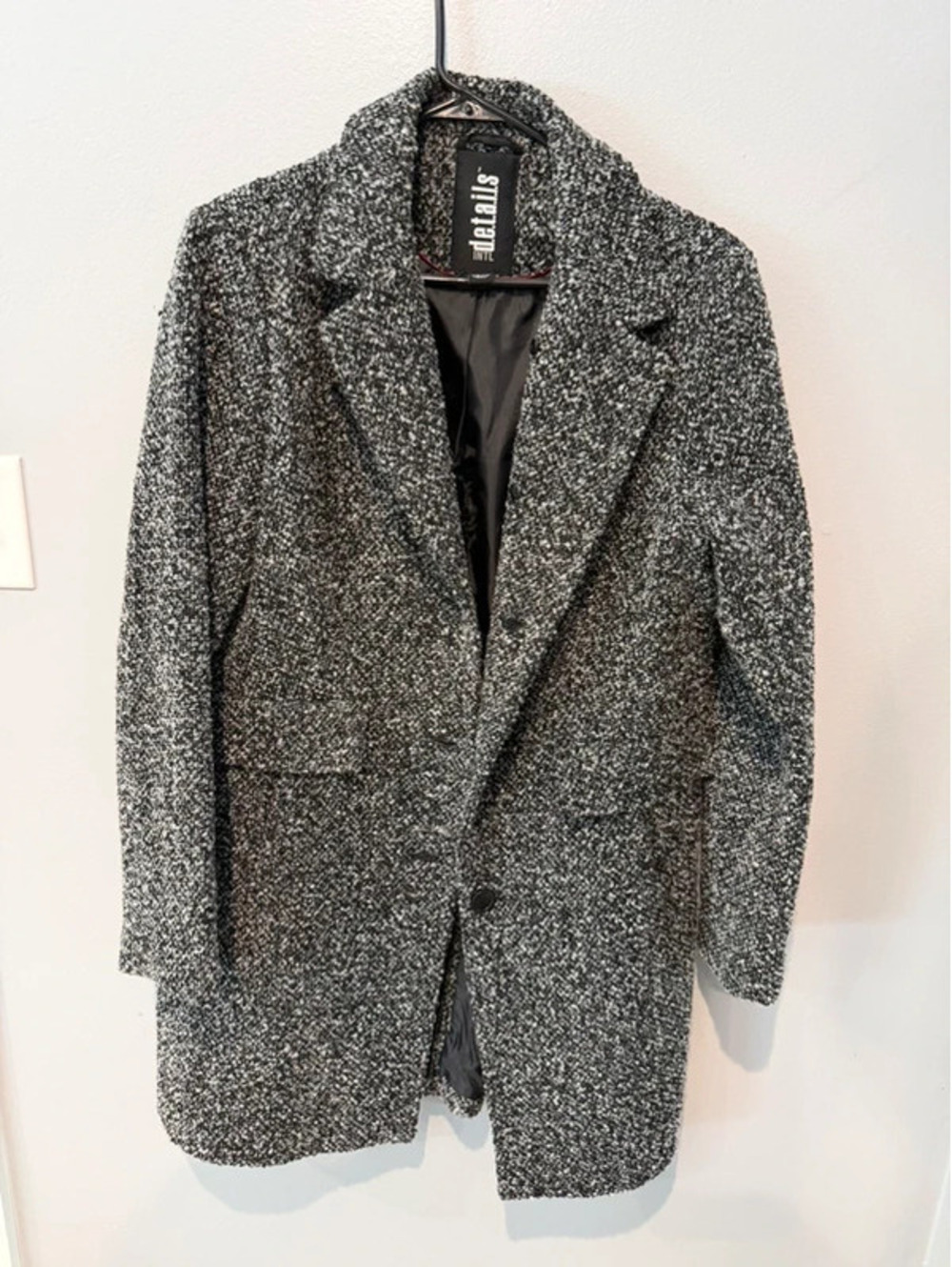 Details Intl Gray Black Bouclé Peacoat Jacket Large